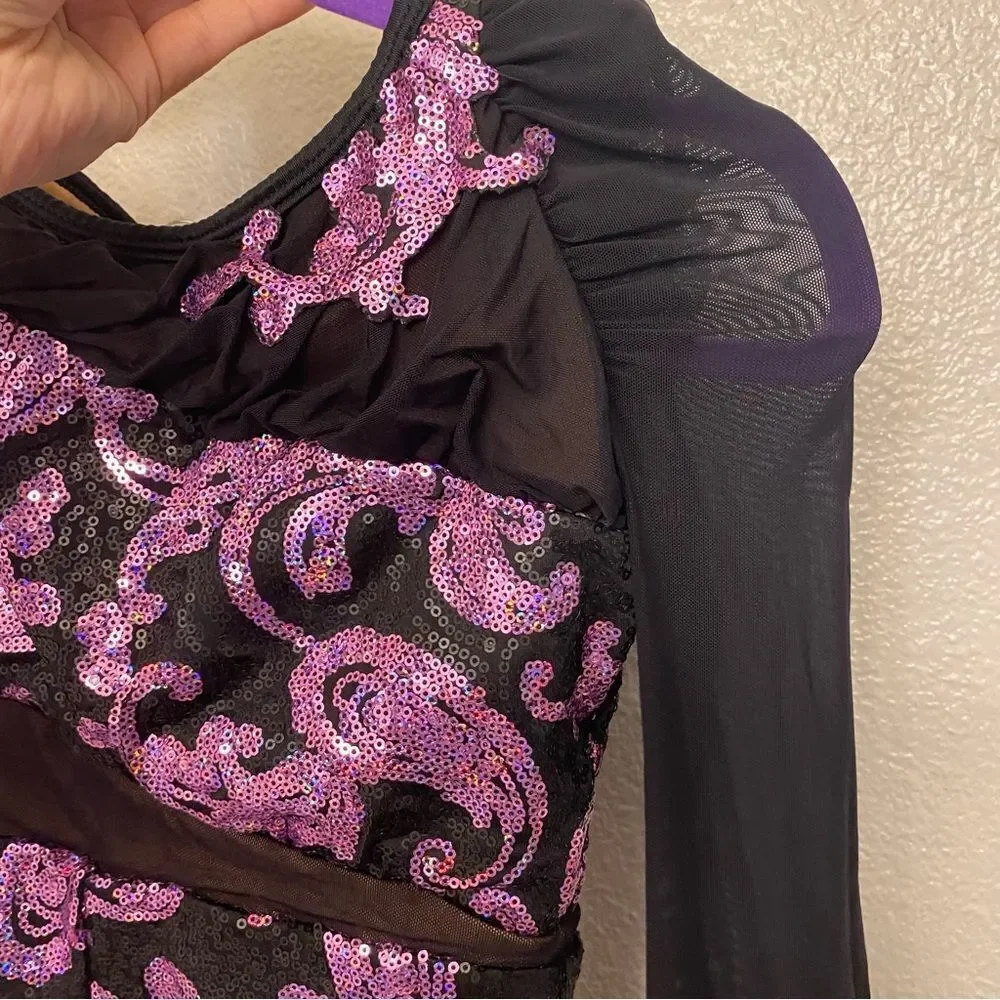 Revolution lavender sequin dance costume one sleeve LOVE ON RC25754 LC child